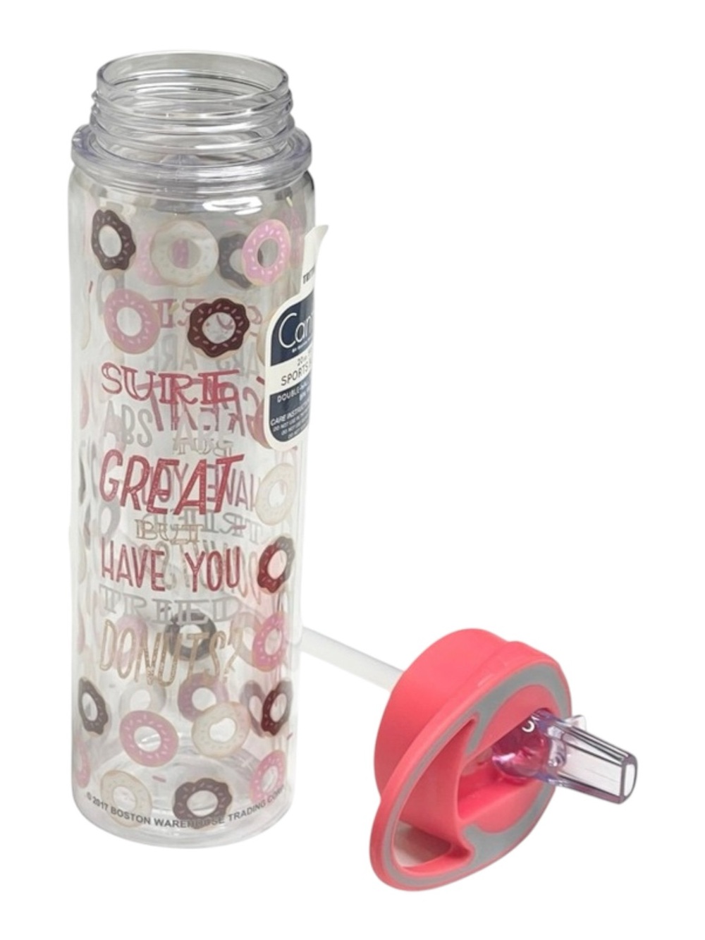 new Boston Warehouse 𖦹 BPA Free Water Bottle 𖦹 Clear Donut Print 𖦹 20 oz 𖦹 - Picture 10 of 16